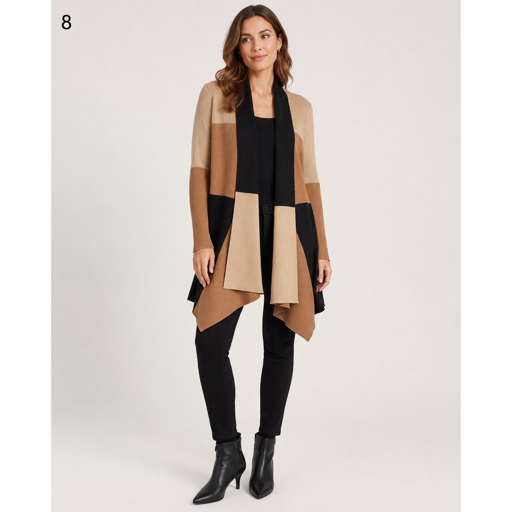 Magaschoni Colorblock Open Front Cardigan Sweater XL Brown Black NWTβ